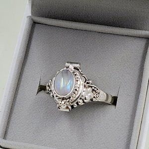 Sterling Silver Rainbow Moonstone Poison Ring